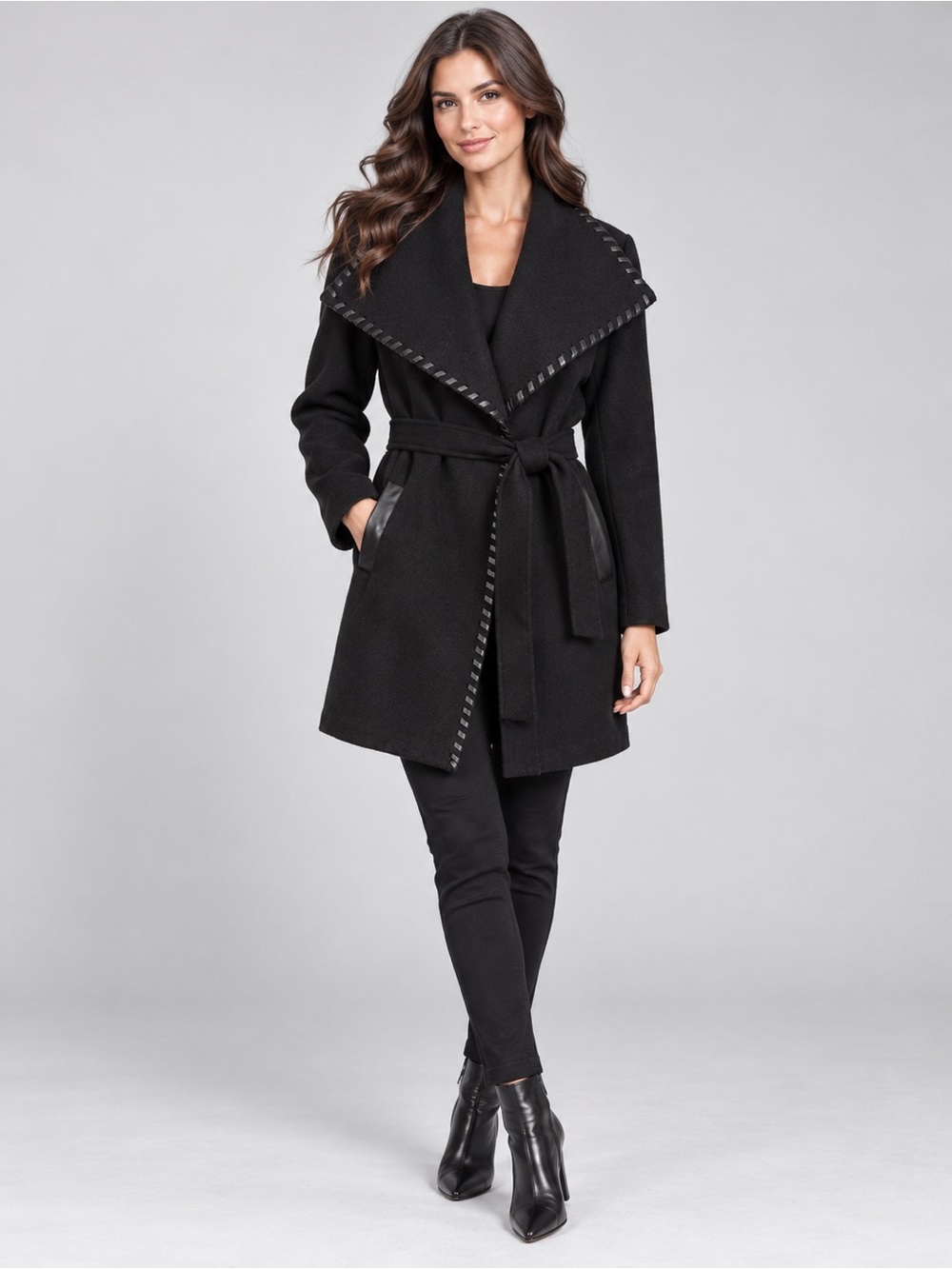 White House Black Market Wool Coat Jacket Women’s XS Leather Trim